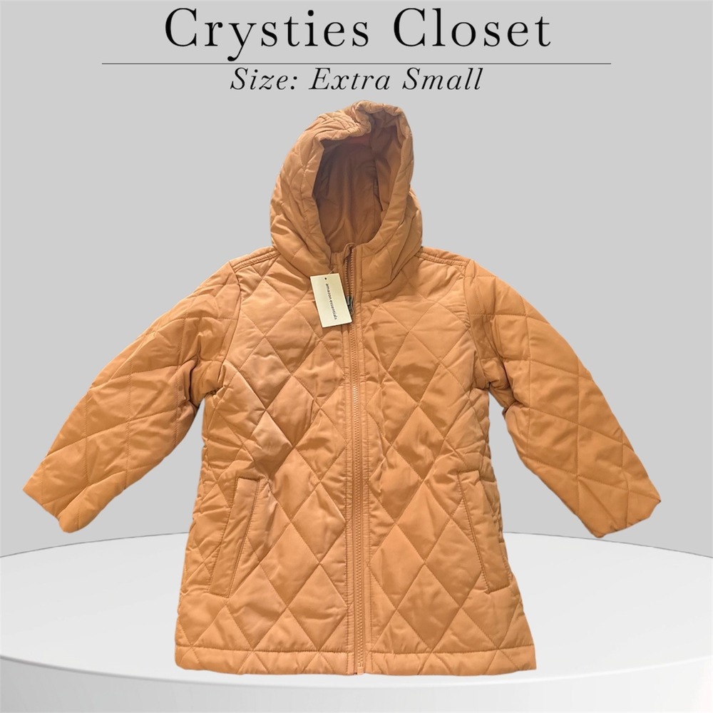 Amazon Essentials Womens Quilted Hooded Puffer‎ Jacket Orange XS New